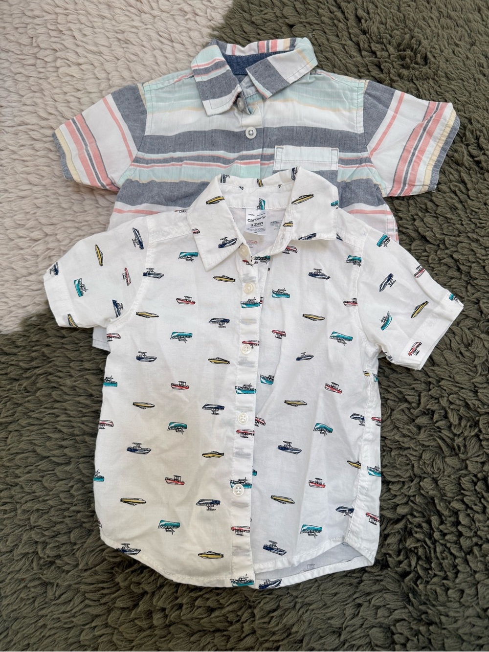 Carter's White Short-Sleeve Button-Down with Multicolor Boat Print